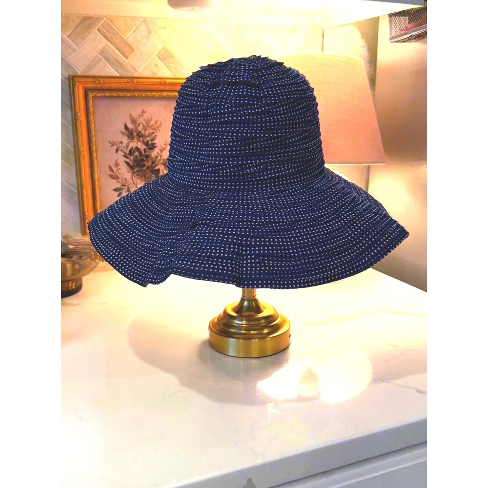 Wallaroo Sun Hat OS Navy Blue Polka Dot Wide Brim Coastal Nautical Summer Travel
